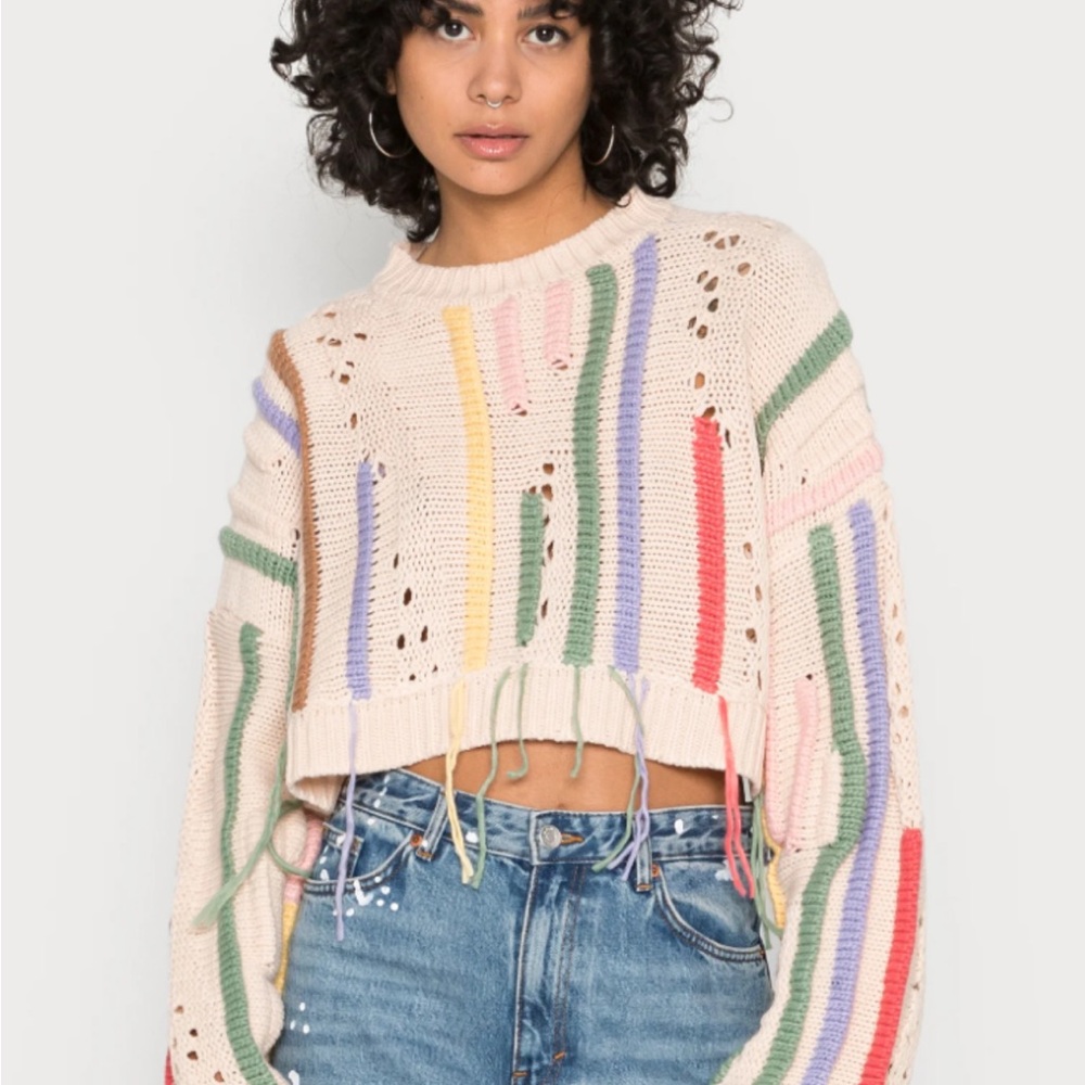 The Ragged Priest Cream and Red Crew Neck Sweater